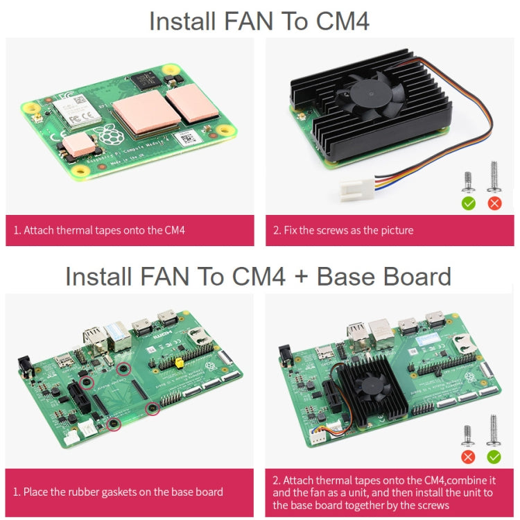 Waveshare All-in-one Dedicated Cooling Fan 3007 for Raspberry Pi CM4, Adjustable Speed, with Thermal Tapes