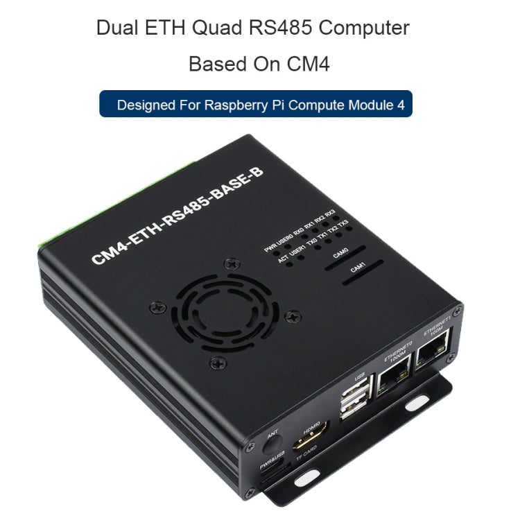 Waveshare Dual ETH Mini Computer for Raspberry Pi CM4, Gigabit Ethernet, 4-Channel Isolated RS485