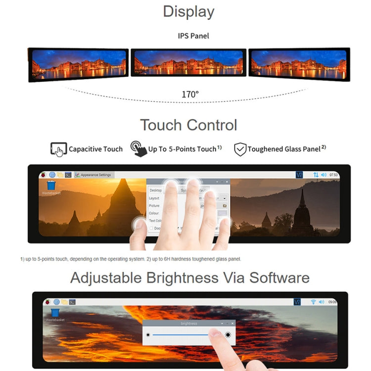Display touch capacitivo 11,9" IPS per Raspberry Pi