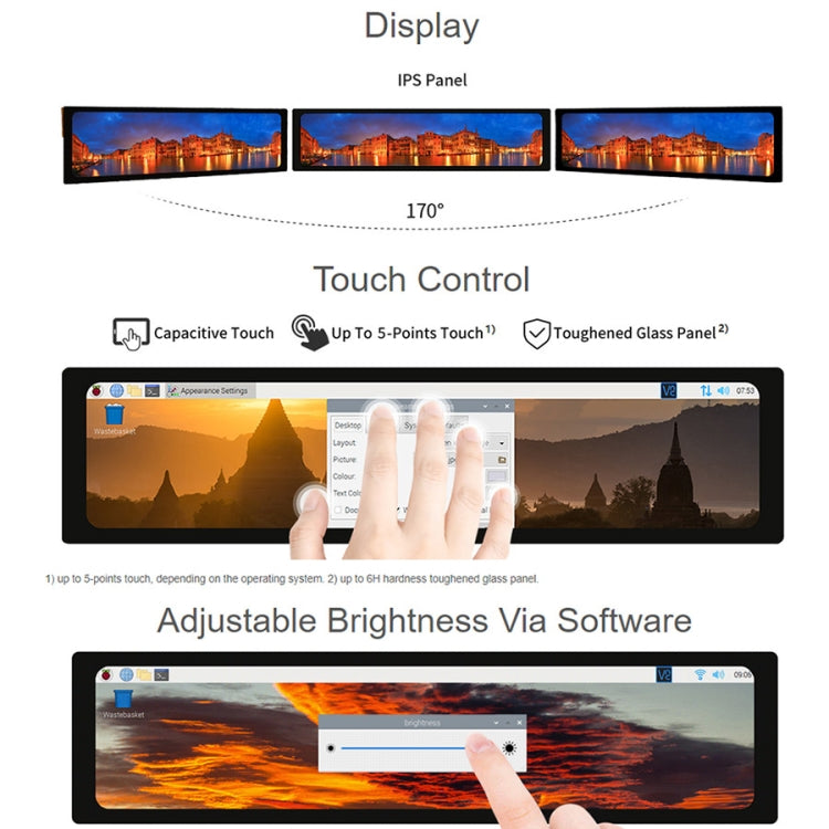 Display touch capacitivo WAVESHARE da 11,9 pollici per Raspberry Pi, 320 x 1480, IPS, interfaccia DSI, 11.9 inch