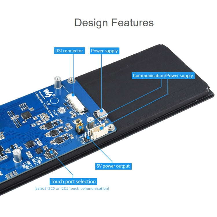 Display touch capacitivo WAVESHARE da 11,9 pollici per Raspberry Pi, 320 x 1480, IPS, interfaccia DSI, 11.9 inch