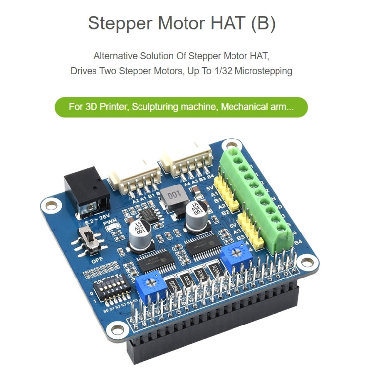 Waveshare HRB8825 Stepper Motor HAT for Raspberry Pi, Drives Two Stepper Motors, Up to 1/32 Microstepping