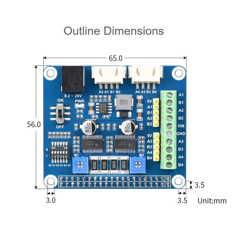 Waveshare HRB8825 Motore passo-passo HAT per Raspberry Pi, aziona due motori passo-passo, fino a 1/32 Microstepping