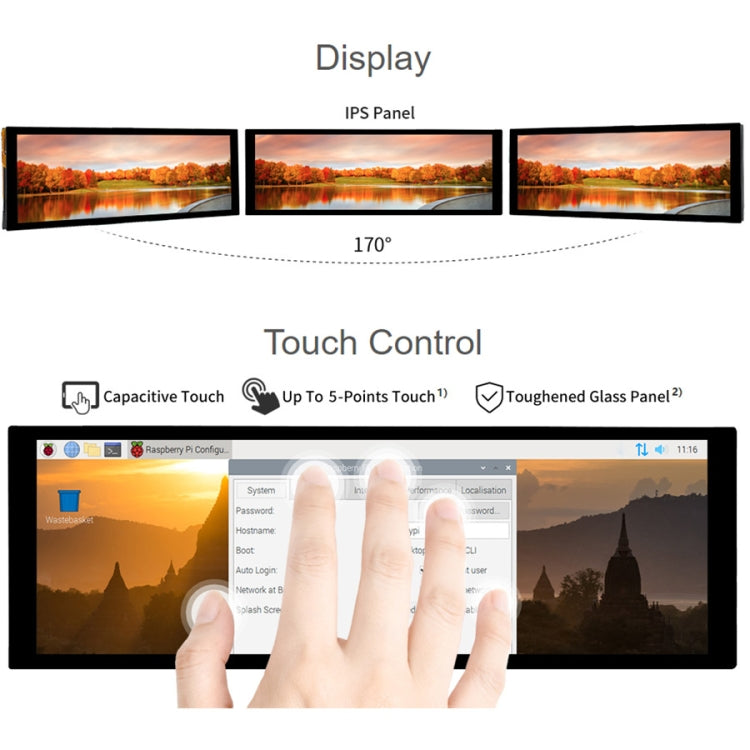 Display touch capacitivo WAVESHARE da 7,9 pollici per Raspberry Pi, 400 x 1280, IPS, interfaccia DSI, 7.9 inch