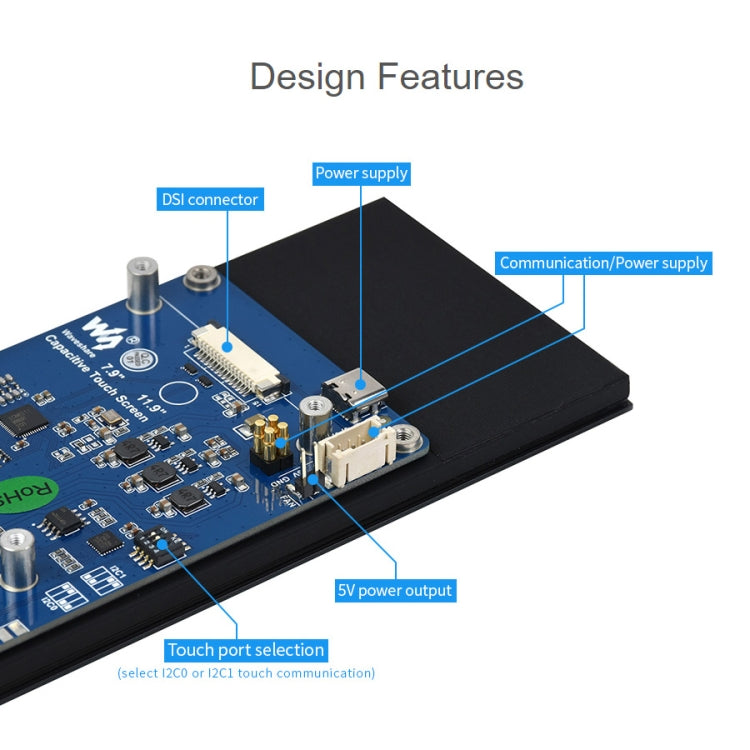 Display touch capacitivo WAVESHARE da 7,9 pollici per Raspberry Pi, 400 x 1280, IPS, interfaccia DSI, 7.9 inch