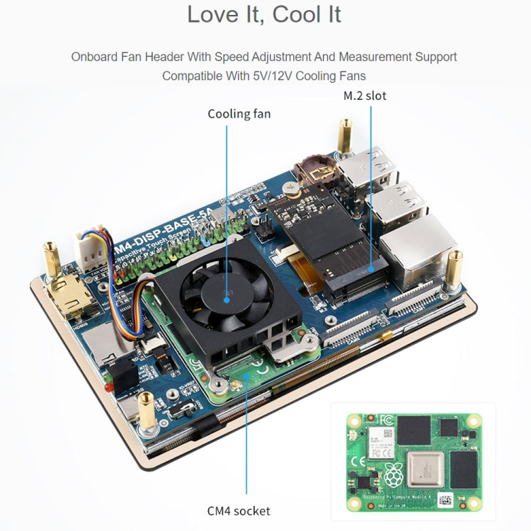 WAVESHARE Espansione touch screen da 5 pollici per Raspberry Pi CM4, intestazione PoE, Gigabit Ethernet, uscita 4K