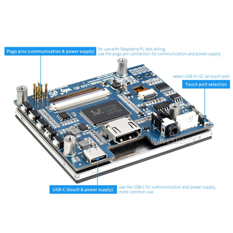 3.5 inch Waveshare HDMI capacitive touch IPS LCD display (E), 640 x 480, audio jack, 3.5 inch Audio Jack