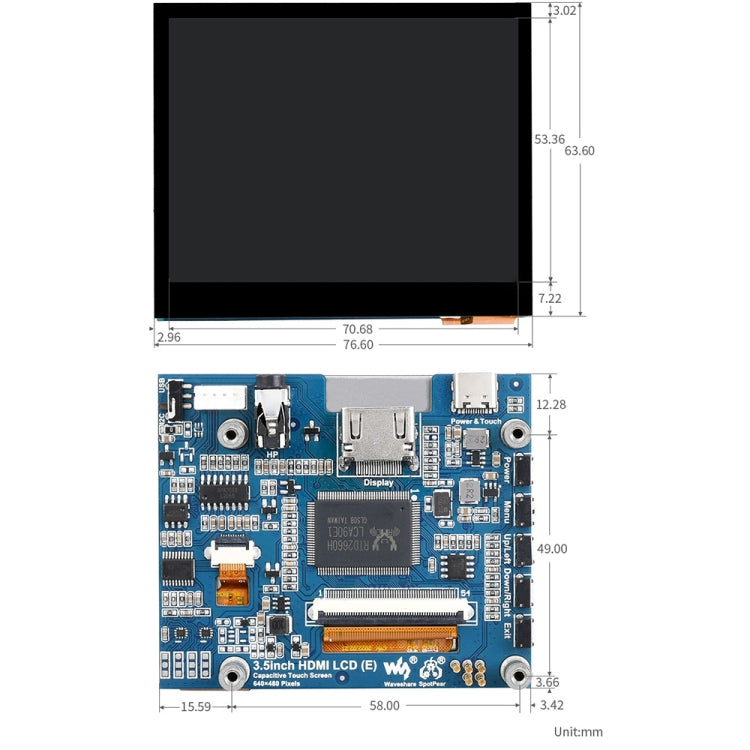 3.5 inch Waveshare HDMI capacitive touch IPS LCD display (E), 640 x 480, audio jack, 3.5 inch Audio Jack