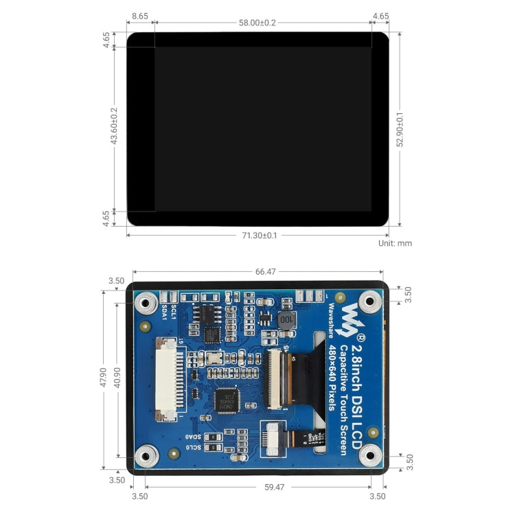 Display touch capacitivo Waveshare da 2,8 pollici per Raspberry Pi, 480 x 640, DSI, IPS, schermo completamente laminato, 2.8 inch