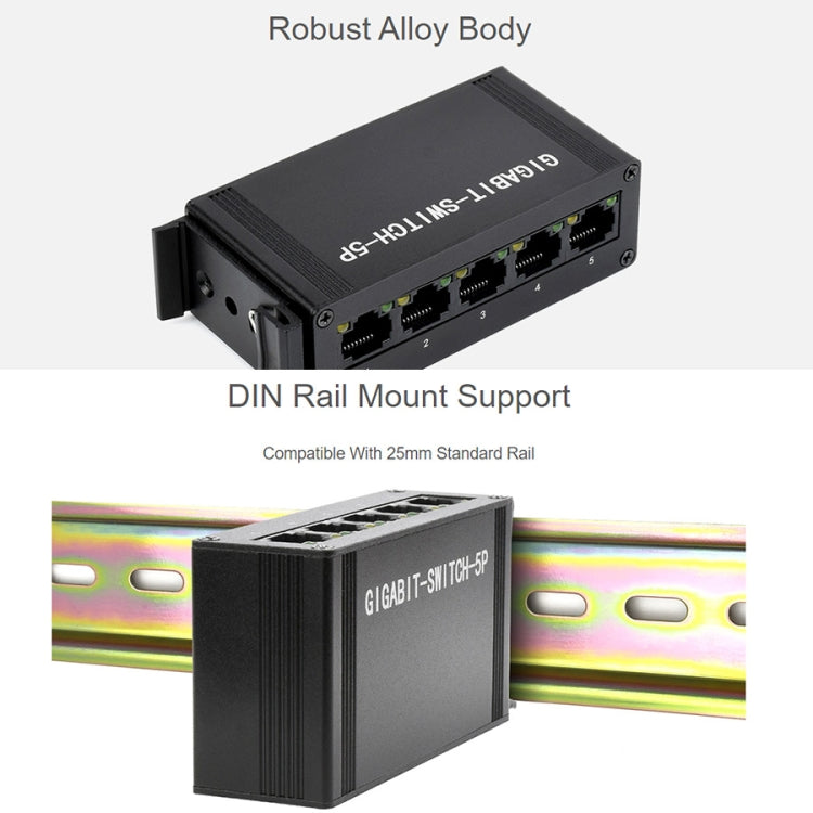 Switch Gigabit Ethernet industriale 5 porte montaggio DIN