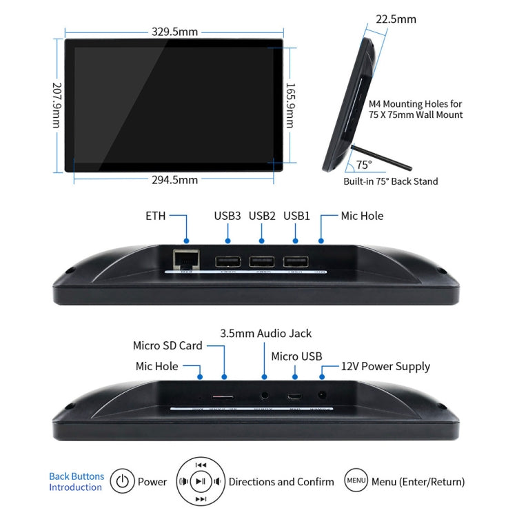 Specchio magico Waveshare da 13,3 pollici, assistente vocale, controllo touch