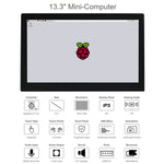 Mini-computer Waveshare 13,3" con Raspberry Pi 3A+ e touch screen