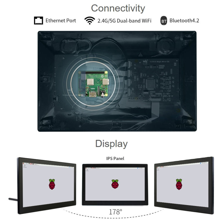 Mini-computer Waveshare 13,3" con Raspberry Pi 3A+ e touch screen