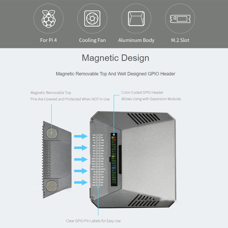 Waveshare Argon One M.2 Aluminum Case for Raspberry Pi 4 with M.2 Expansion Slot, Argon One M.2