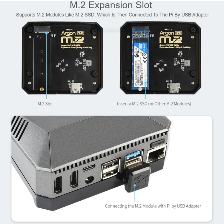 Waveshare Argon One M.2 Aluminum Case for Raspberry Pi 4 with M.2 Expansion Slot, Argon One M.2