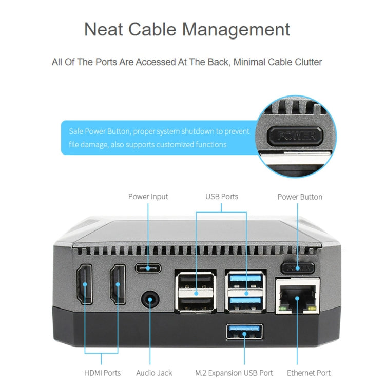 Waveshare Argon One M.2 Aluminum Case for Raspberry Pi 4 with M.2 Expansion Slot, Argon One M.2