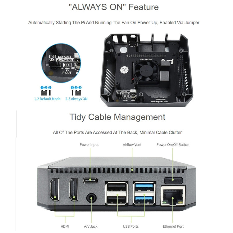 Custodia in alluminio Waveshare Argon One per Raspberry Pi 4, con pulsante di accensione sicuro, Argon One