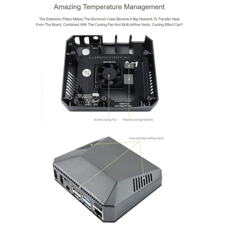 Custodia in alluminio Waveshare Argon One per Raspberry Pi 4, con pulsante di accensione sicuro, Argon One