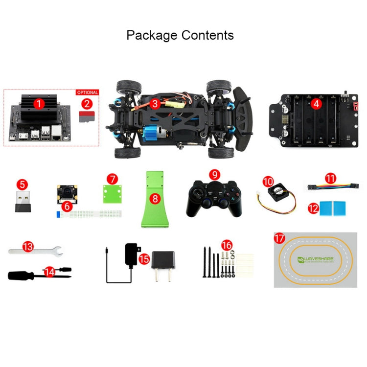 Waveshare JetRacer Pro 2GB AI Kit, High-Speed ​​AI Racing Robot Powered by Jetson Nano 2GB, Pro Version, EU Plug, JetRacer Pro 2GB AI Kit