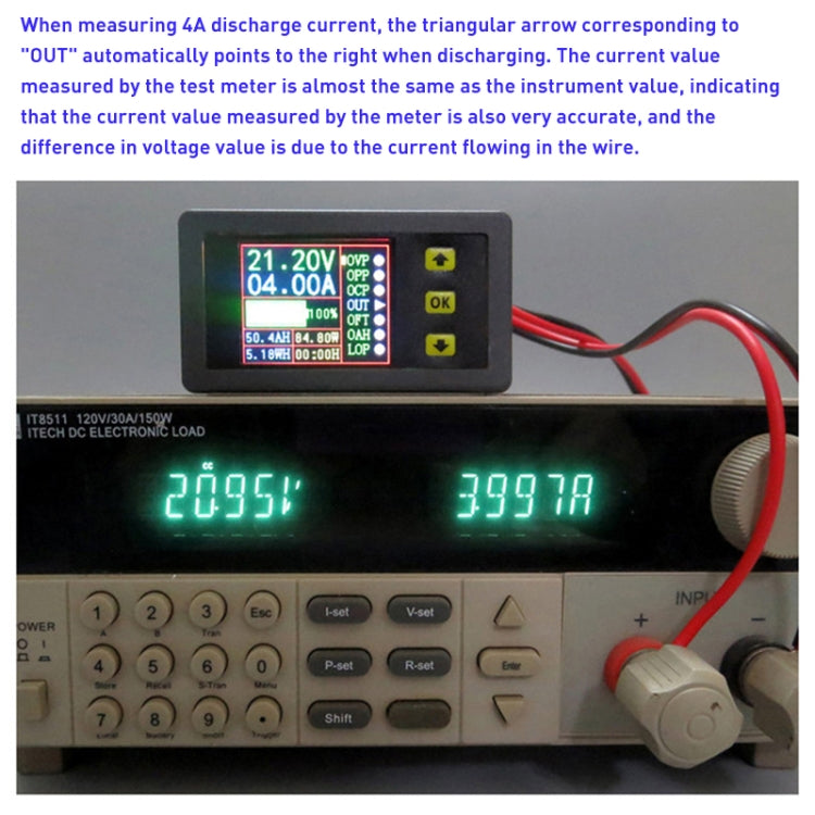 Contatore di misurazione della scarica di carica e della tensione a doppio display a colori da 90 V 20 A con relè, With Relay