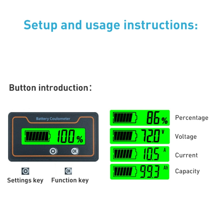 2m 50A 12V 48V Display digitale Voltmetro corrente continua Misuratore di carica della batteria al litio al piombo, 2m 50A