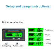 2m 100A 12V 48V Display digitale Voltmetro corrente continua Misuratore di carica della batteria al litio al piombo, 2m 100A