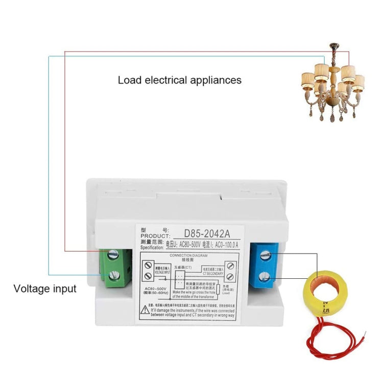 D85-2042A 110V 220V 380V 100A Digital AC Voltmeter Ammeter Current Amp Volt Meter LCD Panel Monitor