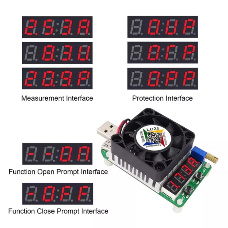 LD25 Current Voltage Adjustable Electronic USB Load Resistor Discharge Battery Test