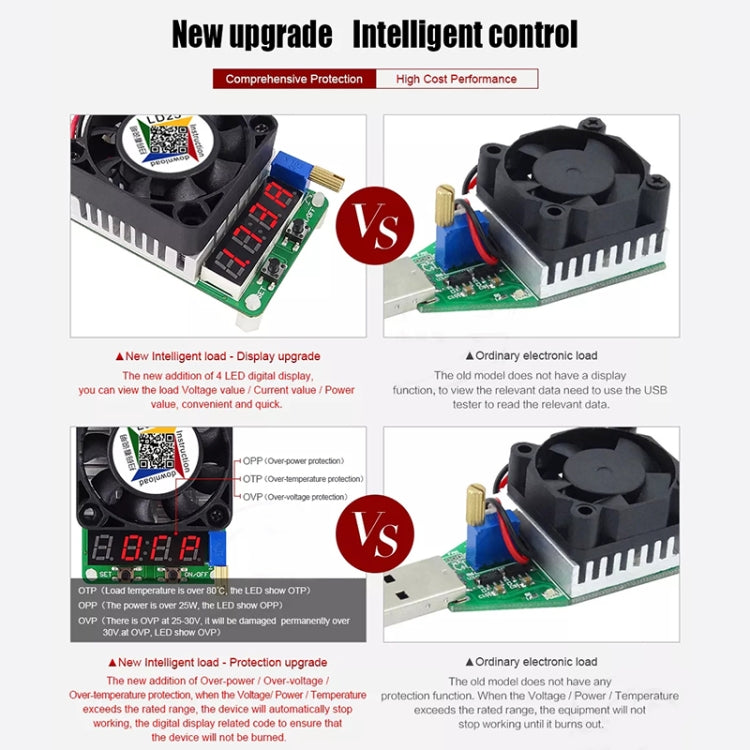 LD25 Current Voltage Adjustable Electronic USB Load Resistor Discharge Battery Test