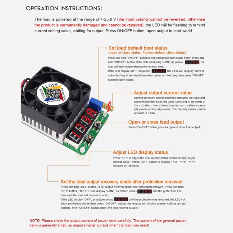 LD25 Current Voltage Adjustable Electronic USB Load Resistor Discharge Battery Test