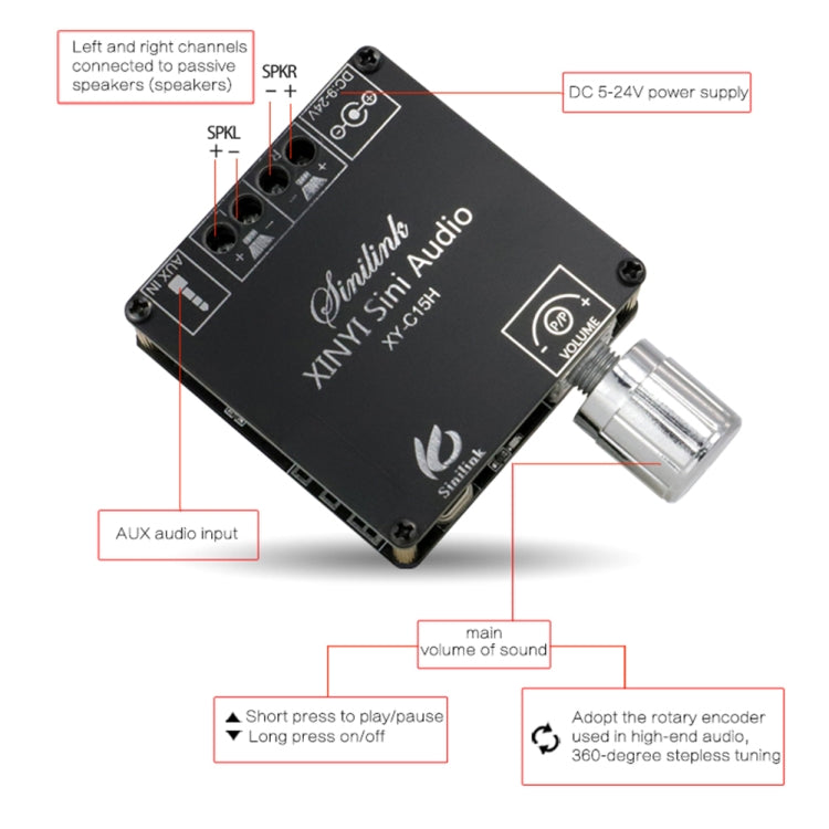 XY-C15H 20W Scheda amplificatore di potenza audio digitale stereo HIFI Bluetooth 5.0 a doppio canale con guscio, with Shell