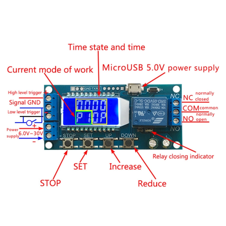 XY-LJ02 6-30V Micro USB Display LCD digitale Temporizzatore con ritardo di controllo del modulo relè