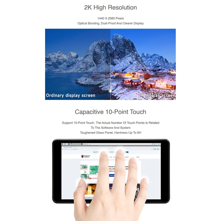 Waveshare Display LCD touch capacitivo da 5,5 pollici 1440 x 2560 2K IPS per Raspberry Pi, interfaccia HDMI, 5.5 inch