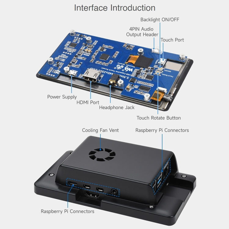 Waveshare Display LCD touch capacitivo da 5,5 pollici 1440 x 2560 2K IPS per Raspberry Pi, interfaccia HDMI, 5.5 inch