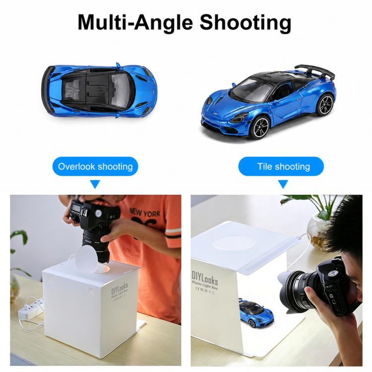 Tenda da studio fotografica pieghevole e portatile da 20 cm con luce da 550 lumen e 6 fondali colorati (nero, bianco, giallo, rosso, verde, blu). Dimensioni da aperta: 24 cm x 23 cm x 23 cm.