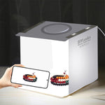 Kit tenda luminosa portatile pieghevole con pannello LED ad anello da 23 cm per studio fotografico, con 6 sfondi colorati (nero, bianco, giallo, rosso, verde, blu). Dimensioni da aperto: 24 cm x 23 cm x 23 cm.