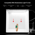 Kit tenda fotografica portatile pieghevole PULUZ da 20 cm con luce da 550 lumen e 2 fondali colorati (nero, bianco). Dimensioni da aperta: 24 cm x 23 cm x 23 cm.