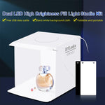Tenda da studio fotografica pieghevole e portatile da 20 cm con 2 pannelli LED, luminosità 1100LM, kit con 2 fondali colorati (nero, bianco), dimensioni da aperta: 24 cm x 23 cm x 23 cm