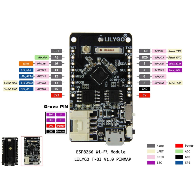 Scheda di sviluppo del supporto batteria TTGO T-OI ESP8266 ricaricabile con chip 16340, T-OI ESP8266 Development Board