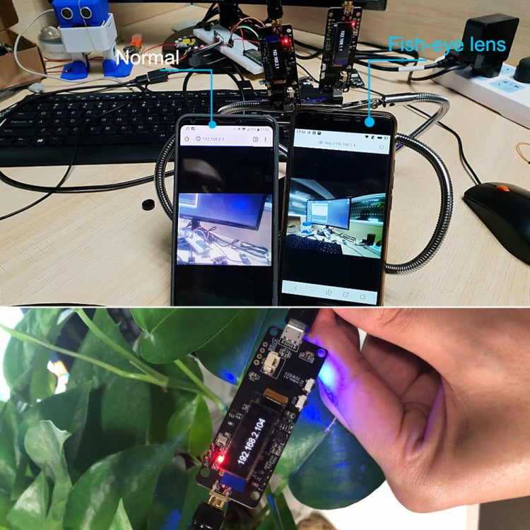 TTGO OV2640 Fish-eye Lens Camera Module OLED WiFi Development Board SMA 0.91 with 3dbi Antenna, Fish-eye Lens