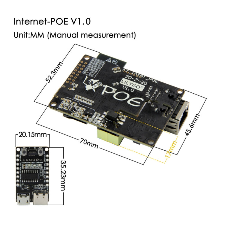 Scheda estensione Ethernet TTGO T-Internet-POE ESP3 15x10x1cm