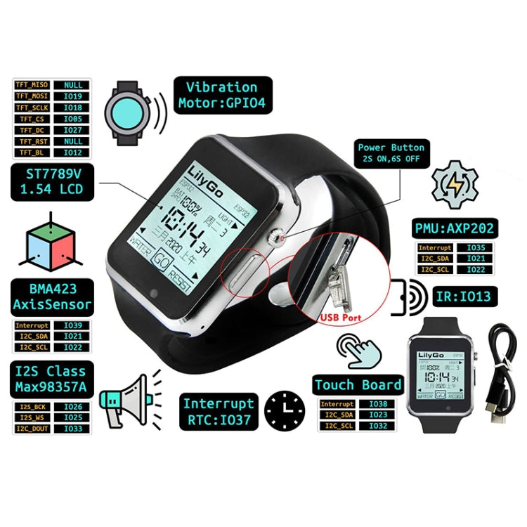 TTGO T-Watch-2020 ESP32 Chip principale Orologio indossabile programmabile con display touch da 1,54 pollici