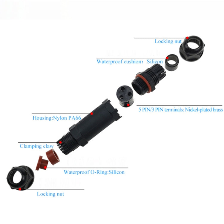 Connettore cavo dritto 3 pin impermeabile IP68 XY20