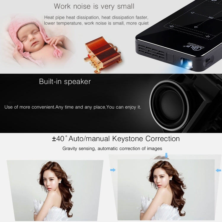 P09 Mini Portable Smart Projector 4K Ultra HD DLP with Infrared Remote Control, Amlogic S905X 4-Core A53 up to 1.5GHz Android 6.0, 1GB+8GB, Support 2.4G/5G WiFi, Bluetooth, TF Card