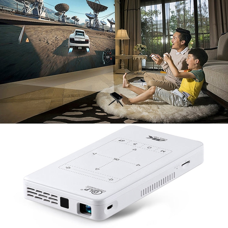 P09 Mini proiettore intelligente portatile 4K Ultra HD DLP con telecomando a infrarossi, Amlogic S905X 4-Core A53 fino a 1,5 GHz Android 6.0, 1 GB+8 GB, supporto WiFi 2,4 G/5 G, Bluetooth, scheda TF