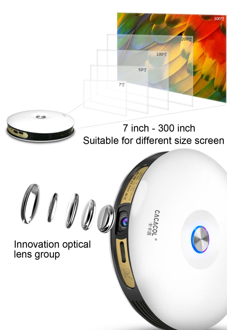 CACACOL ITC-DO8 220LM WiFi Smart 1280*800 DLP DMD LED Portable Projector with Remote Control, Android 6.1, MSD6A628 Quad Core, 2GB RAM, 16GB ROM, WiFi, BT, HDMI, Without Tripod Stand, ITC-DO8