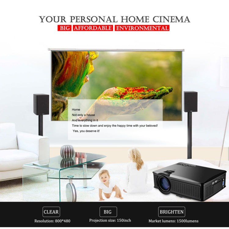 LY-50 1800 Lumens 1280x800 Home Theater LED Projector with Remote Control, AV & USB Support, VGA & HDMI, LY-50