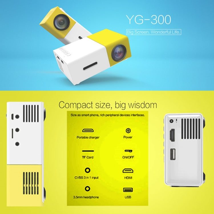 YG300 400LM Portable Mini Home Theater LED Projector with Remote Control, Support HDMI, AV, SD, USB Interfaces