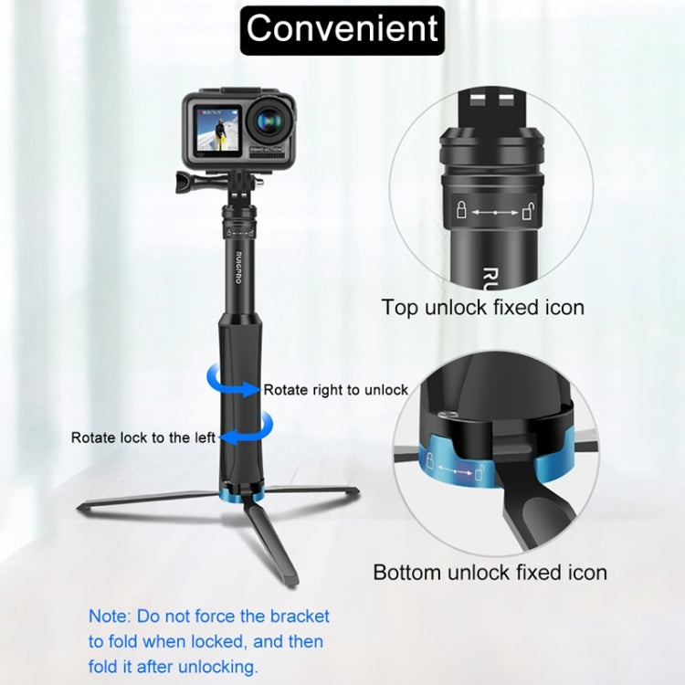 RUIGPRO Treppiede portatile monopiede Supporto per monopiede telescopico per selfie stick per DJI Osmo Action, GoPro HERO10 Nero /9 Nero / HERO8 Nero /7 /6 /5 /5 Sessione /4 Sessione /4 /3+ /3 /2 /1, Xiaoyie altre action camera, Black)