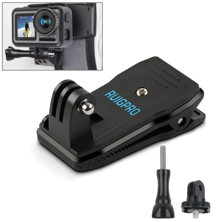 RUIGPRO Zaino con rotazione a 360 gradi Rec-Mounts Supporto con morsetto a clip con vite per GoPro HERO9 Black / HERO8 Black /7 /6 /5 /5 Session /4 Session /4 /3+ /3 /2 /1, DJI Osmo Action, Xiaoyi eAltre action camera, 360 Degree Rotation Clip